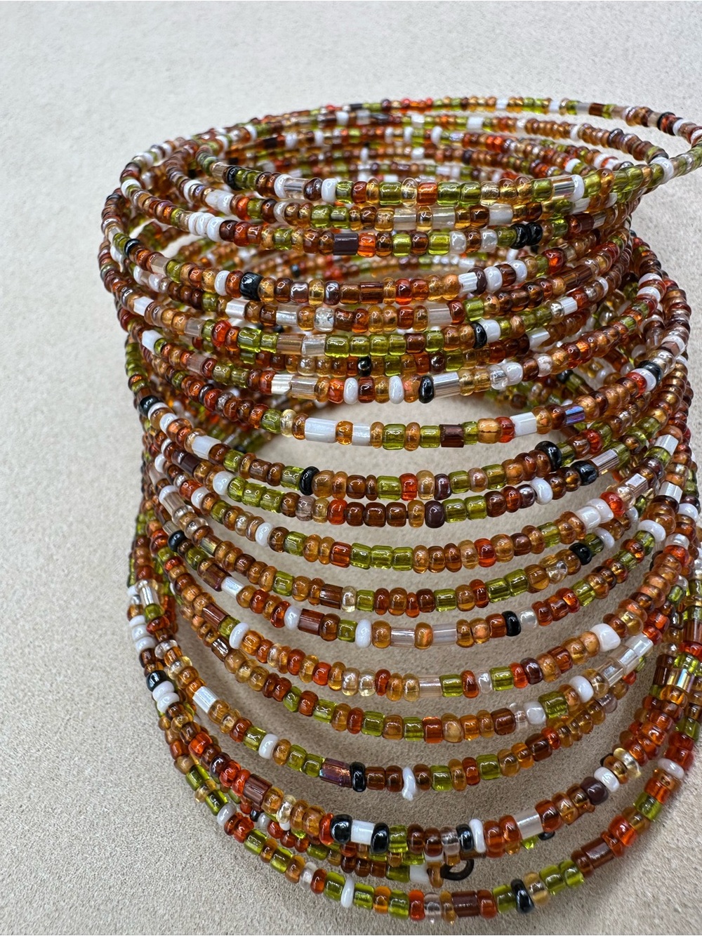 Boho Earth Tone Fall Seed Bead Multi Strand Memory Wire Cuff Wrap Bracelet - Picture 3 of 6